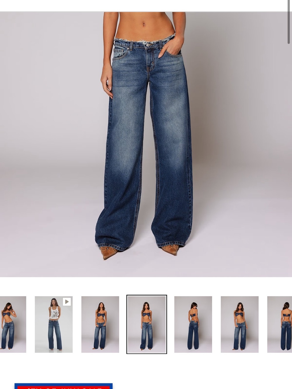 REVICE Wide-Leg Distressed Blue Jeans